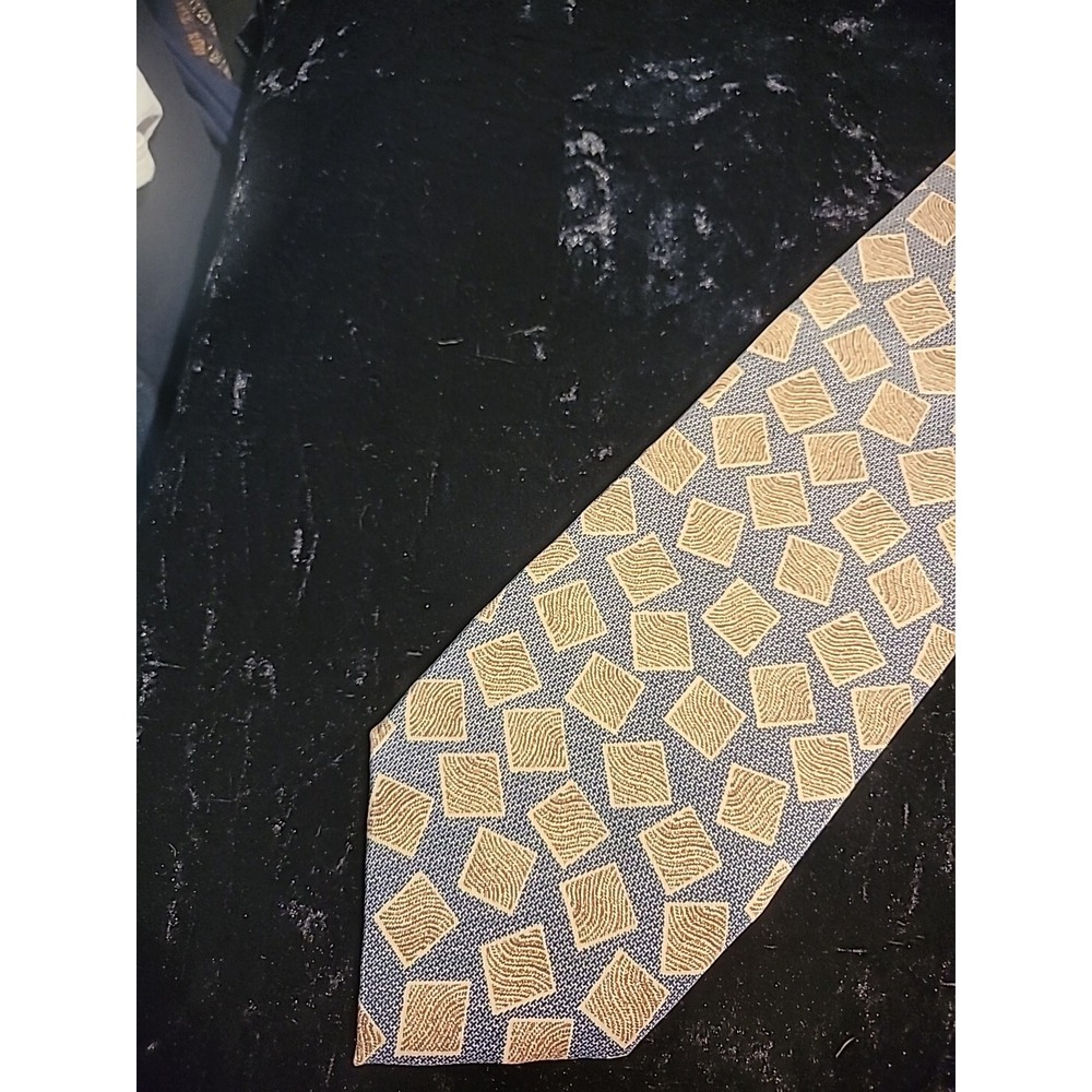 Vintage JT Beckett Mens Neck Tie Gray Tan Brown Geometric Silk Italy Profession
